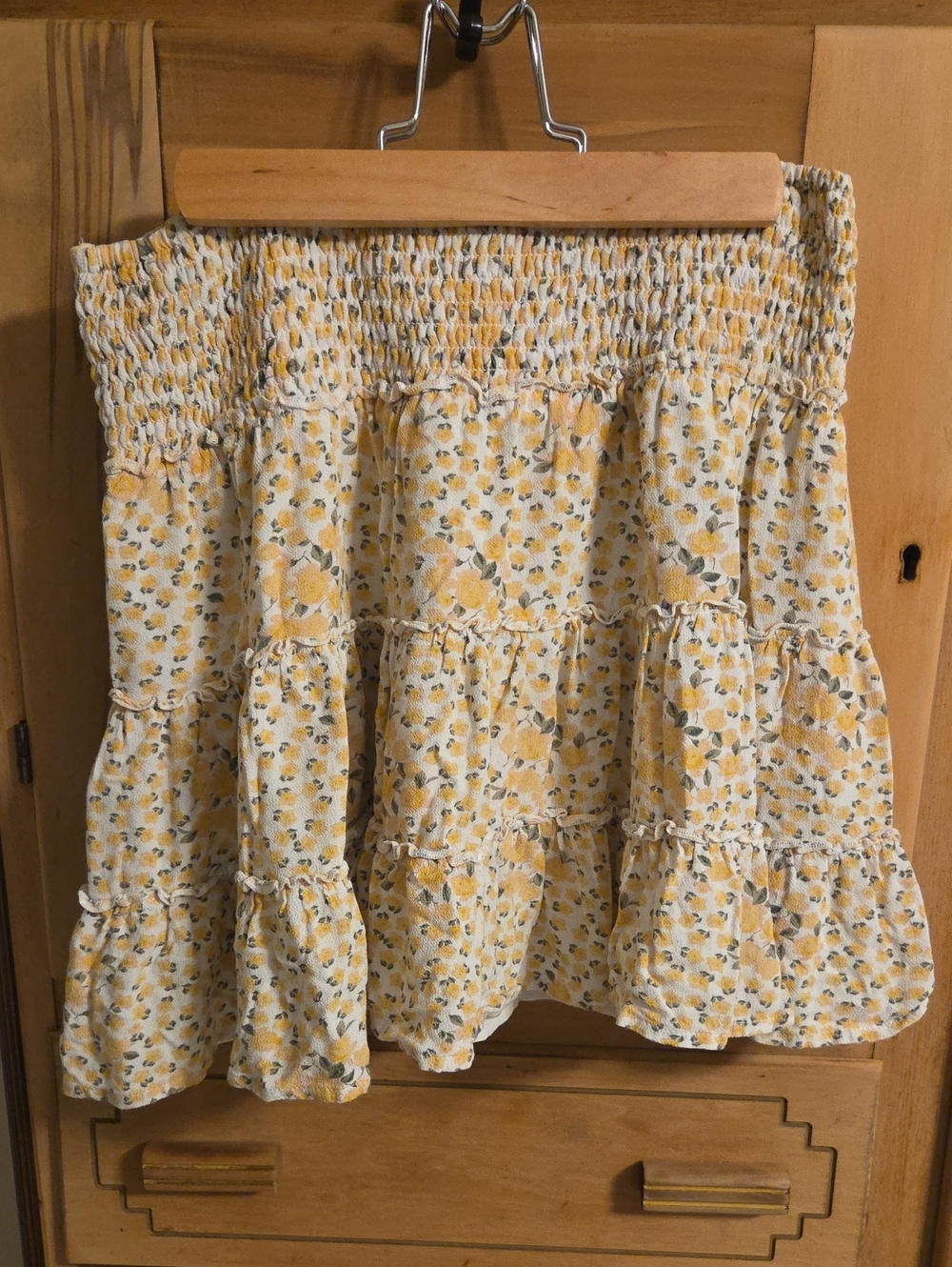 American Eagle Outfitters Yellow Floral Tiered Smocked Skirt